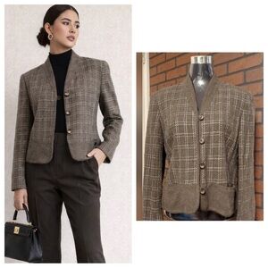 Plaid Wool Blazer Size 8 Dark Academia Preppy Vintage Tailored Jacket